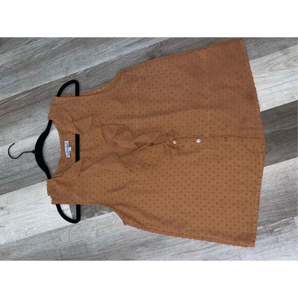 Wishlist Apparel Ruffle Burnt Orange Dot Button Sleeveless Blouse, Size Large - Picture 7 of 15